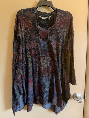 Soft Surroundings Navy Multicolor Paisley Tunic Top